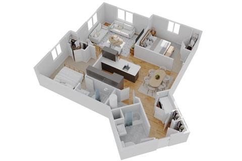 Floor plan for 2 beds, 2 baths, 1250 sqft
